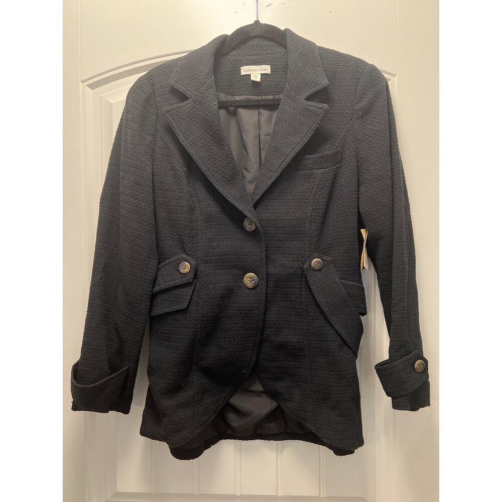 NWT Cold Water Creek Women’s Button Front Textured Riding Jacket‎ Size 12 Black